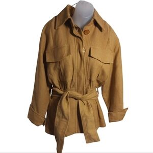 Massimo Dutti Viscose Blend Belted Safari Cargo Pocket Utility Jacket Size Small